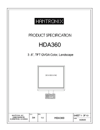 HDA360 datasheet: 3 .6, TFT QVGA Color, Landscape HDA360