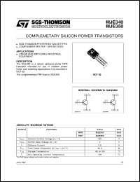 MJE350 datasheet: COMPLEMENTARY SILICON POWER TRANSISTORS MJE350