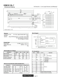 HDM16116L-7 datasheet: 16 Character x 1 Line Large Character, LED Backlight HDM16116L-7