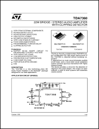 TDA7360 datasheet: 22W BRIDGE / STEREO AUDIO AMPLIFIER WITH CLIPPING DETECTOR TDA7360