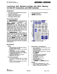 CC2511F8 datasheet: Low-Power SoC (System-on-Chip) with MCU, memory, 2.4 GHz RF Transceiver, and USB (Rev. D) CC2511F8