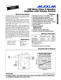 MAX9768 datasheet: 10W Mono Class D Speaker Amplifier with Volume Control MAX9768