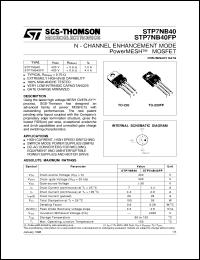 STP7NB40FP datasheet: N-CHANNEL ENHANCEMENT MODE POWERMESH MOSFET STP7NB40FP