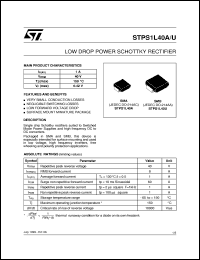 STPS1L40U datasheet: LOW DROP POWER SCHOTTKY RECTIFIER STPS1L40U