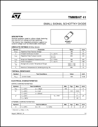 TMMBAT41 datasheet: SMALL SIGNAL SCHOTTKY DIODE TMMBAT41