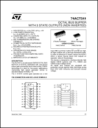 74ACT541 datasheet: OCTAL BUS BUFFER WITH 3-STATE OUTPUTS (NON INVERTED) 74ACT541