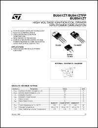 BU941ZT datasheet: HIGH VOLTAGE IGNITION COIL DRIVER NPN POWER TRANSISTOR BU941ZT