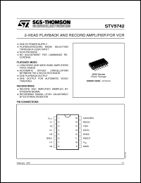 STV5742 datasheet: 2-HEAD PLAYBACK AND RECORD AMPLIFIER FOR VCR STV5742