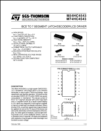 M74HC4543 datasheet: BCD TO 7 SEGMENT LATCH/DECODER/LCD DRIVER M74HC4543