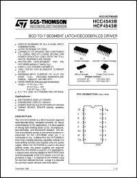 HCF4543B datasheet: BCD-TO-7 SEGMENT LATCH/DECODER/LCD DRIVER HCF4543B