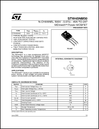 STW45NM50 datasheet: N-CHANNEL 500V 0.07 OHM 45A TO-247 MDMESH POWER MOSFET STW45NM50