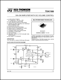 TDA7496 datasheet: 5W+5W AMPLIFIER WITH DC VOLUME CONTROL TDA7496