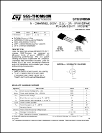 STD3NB50 datasheet: N-CHANNEL ENHANCEMENT MODE POWERMESH MOSFET STD3NB50