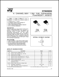 STB6NB50 datasheet: N-CHANNEL ENHANCEMENT MODE POWERMESH MOSFET STB6NB50