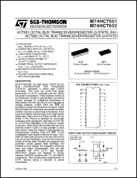 M74HCT651 datasheet: HCT652 OCTAL BUS TRANSCEIVER/REGISTER (3-STATE) HCT651 OCTAL BUS TRANSCEIVER/REGISTER (3-STATE, INV.) M74HCT651