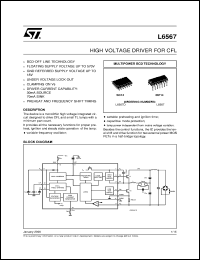 L6567 datasheet: HIGH VOLTAGE DRIVER FOR CFL L6567