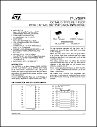 74LVQ574 datasheet: OCTAL D-TYPE FLIP FLOP WITH 3-STATE OUTPUT NON INVERTING 74LVQ574