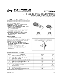 STD2NA60 datasheet: N-CHANNEL ENHANCEMENT MODE POWER MOS TRANSISTOR STD2NA60