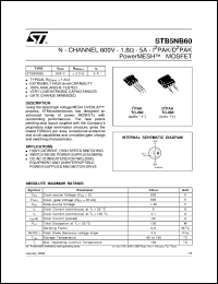 STB5NB60 datasheet: N-CHANNEL 600V - 1.8 OHM - 5A - I2PAK/D2PAK POWERMESH MOSFET STB5NB60