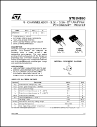 STB3NB60 datasheet: N-CHANNEL 600V - 3.3 OHM - 3.3 A - D2PAK/I2PAK POWERMESH MOSFET STB3NB60