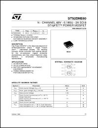 STS2DNE60 datasheet: DUAL N-CHANNEL 60V - 0.180 OHM - 2A SO-8 STRIPFET MOSFET STS2DNE60
