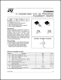 STB9NB60 datasheet: N-CHANNEL 600V -0.7 OHM - 9A - I2PAK/D2PAK POWERMESH MOSFET STB9NB60