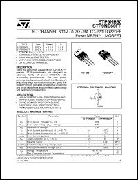 STP9NB60 datasheet: N-CHANNEL 600V - 0.7 OHM - 9A - TO-220/TO-220FP POWERMESH MOSFET STP9NB60