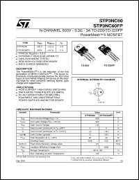 STP3NC60 datasheet: N-CHANNEL 600V 3.3 OHM 3A TO-220/TO-220FP POWER MESH II MOSFET STP3NC60