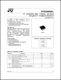 STS3DNE60L datasheet: DUAL N-CHANNEL 60V - 0.065 OHM - 3A SO-8 STRIPFET MOSFET STS3DNE60L