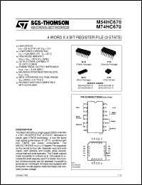 M74HC670 datasheet: 4 WORD X 4 BIT REGISTER FILE (3 STATE) M74HC670