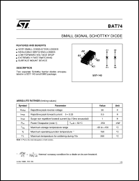 BAT74 datasheet: SMALL SIGNAL SCHOTTKY DIODE BAT74