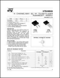 STB4NB80 datasheet: N-CHANNEL 800V - 3 OHM - 4A - TO-220/TO-220FP POWERMESH MOSFET STB4NB80
