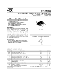 STN1NB80 datasheet: N-CHANNEL 800V - 16 OHM - 0.2A - SOT-223 POWERMESH MOSFET STN1NB80
