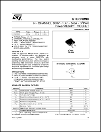 STB6NB90 datasheet: N-CHANNEL 900V - 5.8A - 1.7 OHM - D2PAK POWERMESH MOSFET STB6NB90