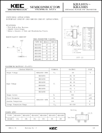 KRA102S datasheet: PNP transistor for switching applications, interface circuit and driver circuit applications. With buit-in bias resistors (10 kOm and 10 kOm) KRA102S