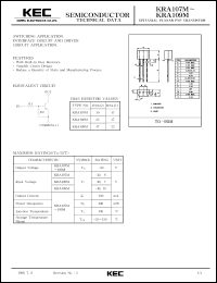 KRA107M datasheet: PNP transistor for switching applications, interface circuit and driver circuit applications. With buit-in bias resistors (10 kOm and 47 kOm) KRA107M