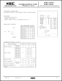 KRC101M datasheet: NPN transistor for switching applications, interface circuit and driver circuit applications. With buit-in bias resistors (4.7 and 4.7 kOm) KRC101M