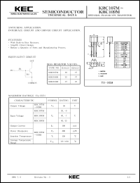 KRC109M datasheet: NPN transistor for switching applications, interface circuit and driver circuit applications. With buit-in bias resistors (47 and 22 kOm) KRC109M