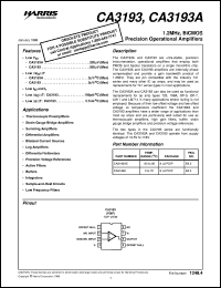 CA3193 datasheet: 1.2MHz, BiCMOS Precision Operational Amplifiers CA3193