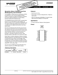 CD22859 datasheet: Monolithic Silicon COS/MOS Dual-Tone Multifrequency Tone Generator CD22859