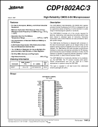 CDP1802AC/3 datasheet: High-Reliability CMOS 8-Bit Microprocessor CDP1802AC/3