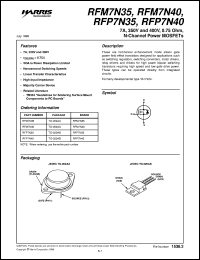 RFM7N35 datasheet: 7A, 350V and 400V, 0.75 Ohm, N-Channel Power MOSFETs RFM7N35