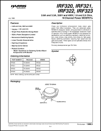 IRF322 datasheet: 2.8A and 3.3A, 350V and 400V, 1.8 and 2.5 Ohm, N-Channel Power MOSFETs IRF322