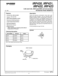 IRF421 datasheet: 2.2A and 2.5A, 450V and 500V, 3.0 and 4.0 Ohm, N-Channel Power MOSFETs IRF421