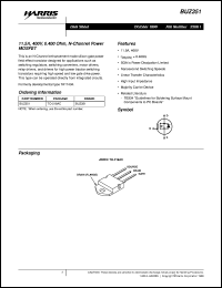 BUZ351 datasheet: 11.5A, 400V, 0.400 ohm, N-Channel Power MOSFET FN2266.1 BUZ351