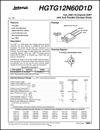 HGTG12N60D1D datasheet: 12A, 600V N-Channel IGBT with Anti-Parallel Ultrafast Diode HGTG12N60D1D