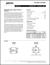 HA-2645 datasheet: 4MHz, High Supply Voltage Operational Amplifiers FN2904.3 HA-2645