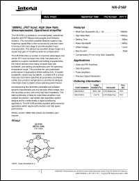 HA-5160 datasheet: 100MHz, JFET Input, High Slew Rate, Uncompensated, Operational Amplifiers FN2911.3 HA-5160