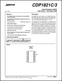 CDP1821C/3 datasheet: High-Reliability CMOS 1024-Word x 1-Bit Static RAM CDP1821C/3