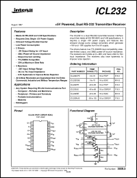 ICL232 datasheet: +5V Powered, Dual RS-232 Transmitter/Receiver ICL232